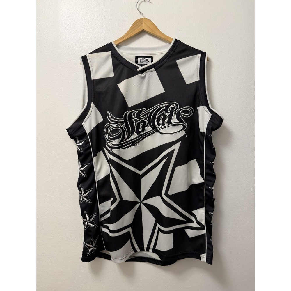 Y2k So Cal Checkered Stars AOP Black White Tank Top Jersey Men's Large 2000s